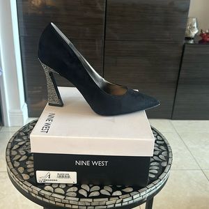 Nine West Black Suede Heels w Rhinestones- New in Box